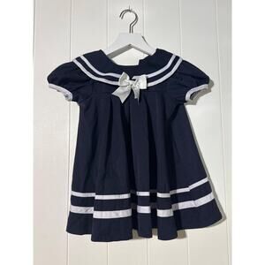 Rare Editions Girls 24M Navy White Sailor Nautical Dress Puff Sleeves Flared